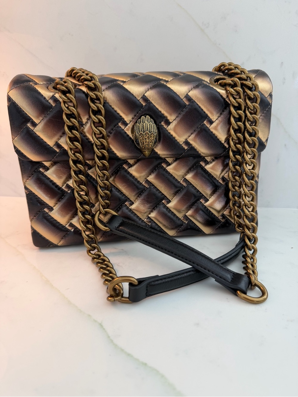 Kurt Geiger London Kensington Quilted Metallic Black/Gold Shoulder Bag